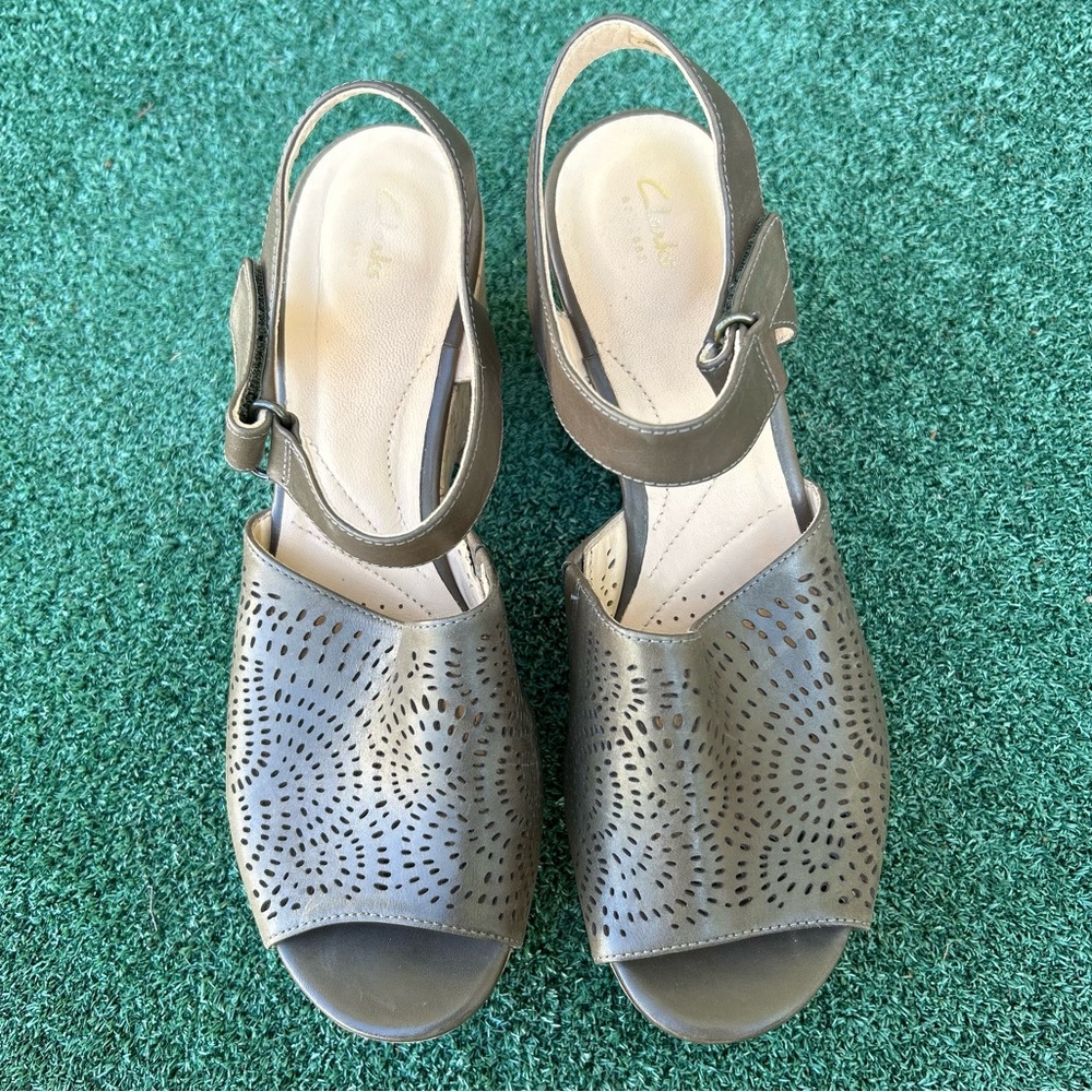 Clarks Artisan Maritsa Nila Leather Cork Wedge Platform Sandal Leather Green 8.5 - Picture 4 of 13